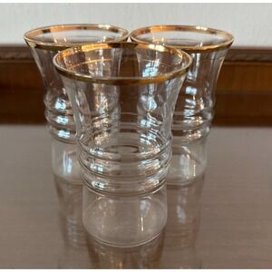 Vintage Anchor Hocking 1940s Gold Rimmed Hourglass Shape Ribbed Glass